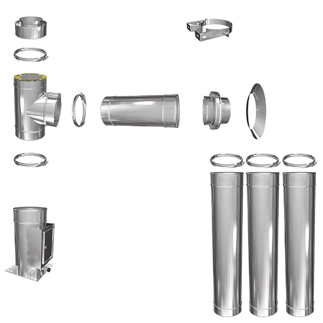 Kit de cheminée inox double paroi de quatre mètres et demi en 150 millimètres