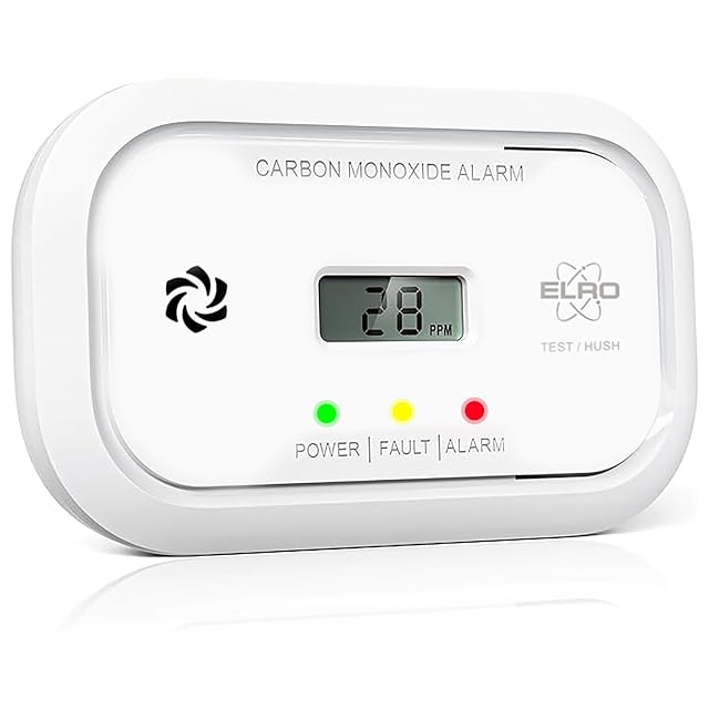 Détecteur de monoxyde de carbone ELRO FC5003 blanc, avec un écran LCD rectangulaire et un bouton de test