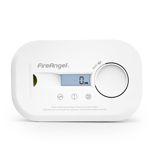Détecteur de monoxyde de carbone portable FireAngel FA6812 blanc, avec écran LCD et support de fixation