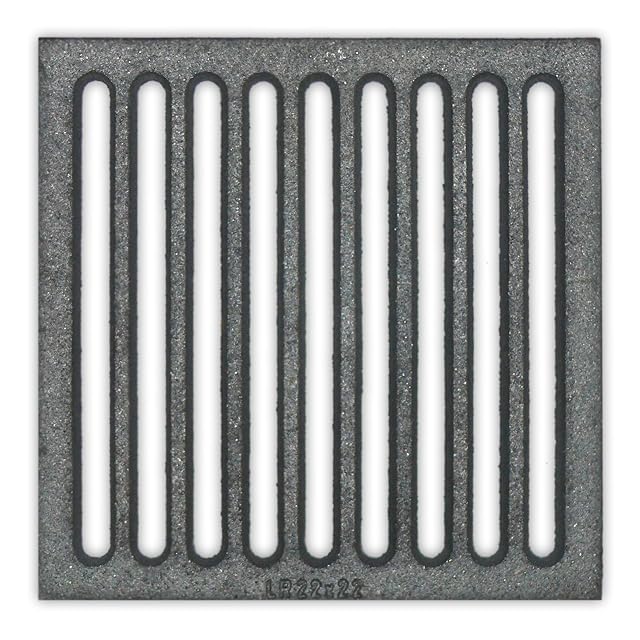 Grille de foyer carrée en fonte de 22 sur 22 centimètres posée à plat