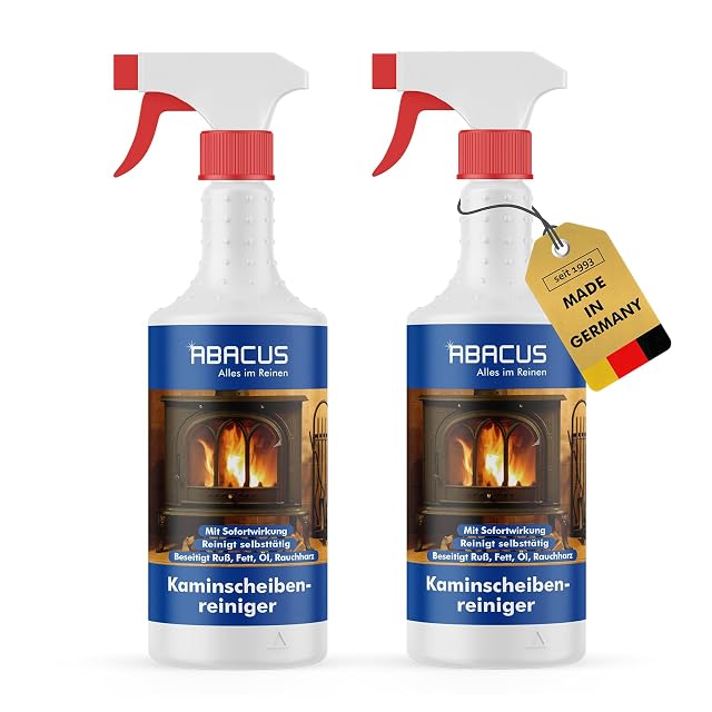 Deux flacons vaporisateurs Abacus de 750 millilitres de nettoyant pour vitres de poêle et de cheminée