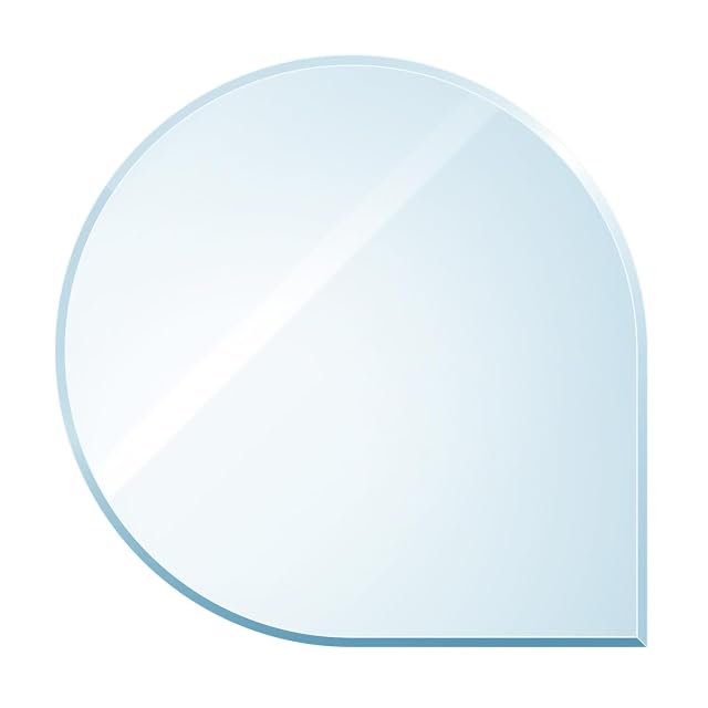 Plaque pare-étincelles en verre trempé transparent en forme de goutte de 1100 sur 1100 millimètres pour poêle d’angle