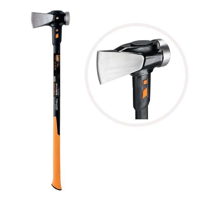 Hache à fendre Fiskars IsoCore XXL noire et orange, à talon marteau et long manche composite
