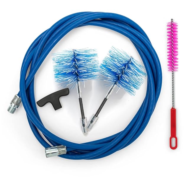 Kit de nettoyage pour poêle à granulés avec deux brosses nylon FLEX articulées de 80 et 100 millimètres