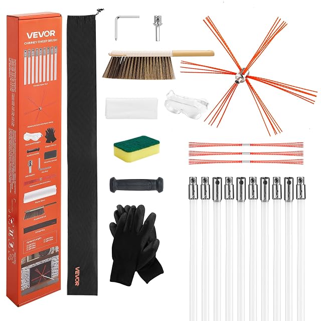 Kit de ramonage avec tête de brosse nylon rectangulaire et dix mètres de canne souple