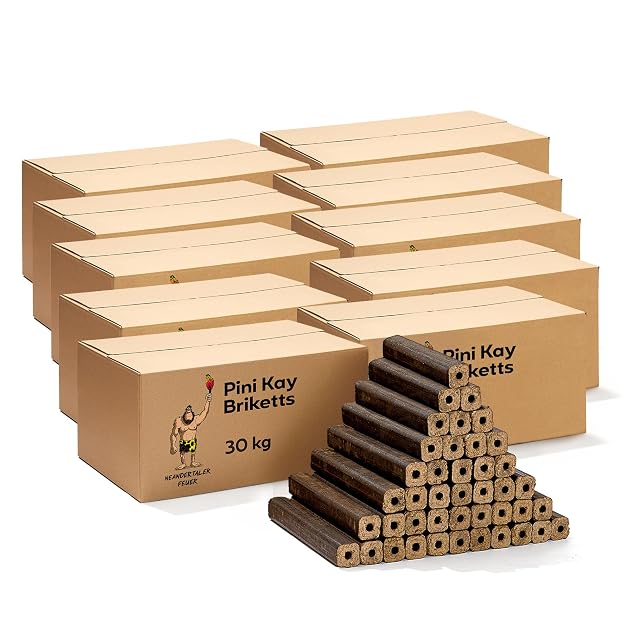 Cartons de briquettes de feuillu PiniKay de 23 cm en chêne et hêtre, trente-six blocs par carton